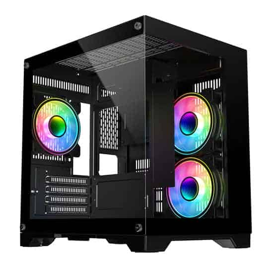 (image for) CIT Overseer Black MicroATX PC Case with 3x Celsius Dual-Ring Fans